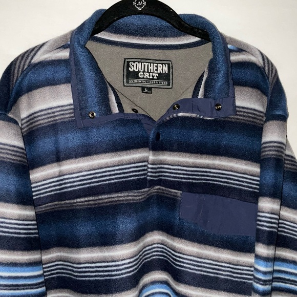 Southern Grit Tundra Fleece Navy‎ Stripe Pullover XL - Picture 4 of 9